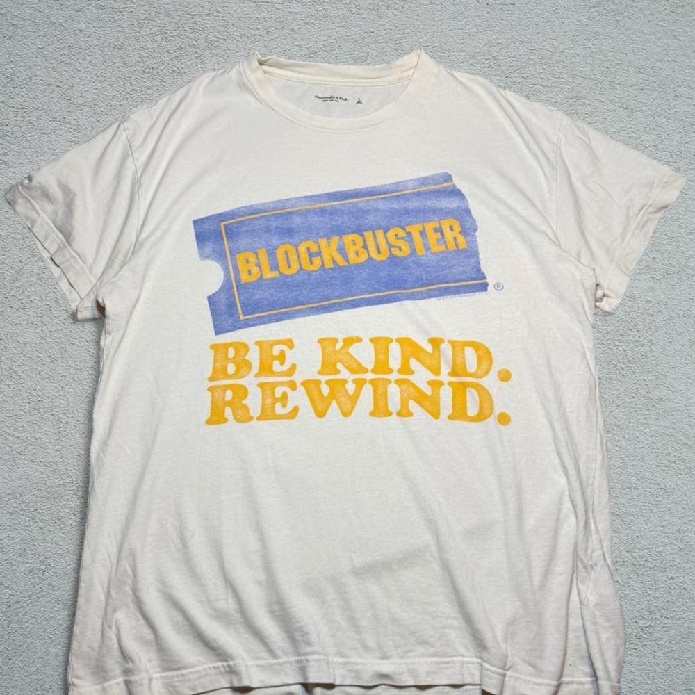 Abercrombie Blockbuster Be Kind Rewind Retro Graphic T-Shirt Mens L White